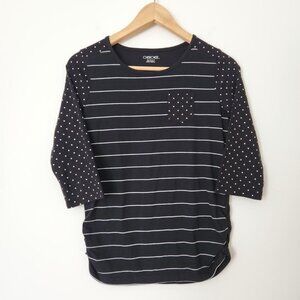 Cherokee Polka Dot T Shirt Girls XL Black White Striped Cotton Blend Cute Casual